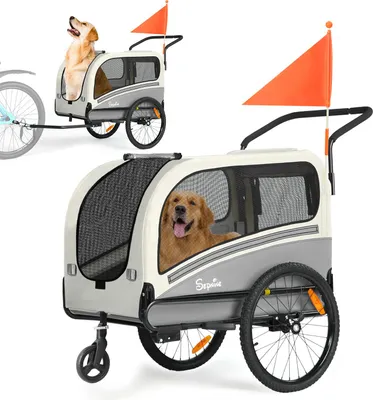 Produktbild von 2-in-1 XXL Hunde-Fahrradanhänger mit Dachöffnung, Reflektoren und Reflektorstreifen, mit Universal-Fahrradkupplung, Sicherheitsleinen,faltbar,bis 50kg