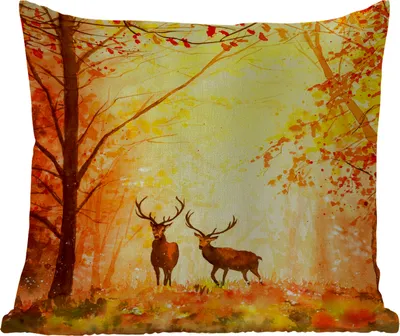 Produktbild von MuchoWow® Outdoor Kissen - Natur - Ölfarbe - Hirsche - Tiere - Herbst - Orange - 40x40 cm - Wetterfest - Lounge Kissen - Kopfkissen - Interieur - Polster mit Bild
