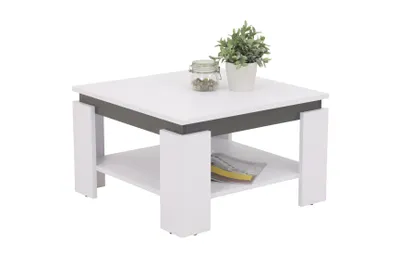 Produktbild von Couchtisch Wohnzimmertisch Tim III - quadratisch - Nachbildung Weiß - Vierfußgestell Anthrazit mit Ablageboden - Melaminbeschichtung - Maß 68x68cm
