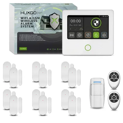 Immagine prodotto di Sistema di allarme HUXGO Wi-Fi GSM 4G - Set composto da 1 rilevatore di movimento e 12 sensori per porte con app HXA502