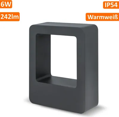 Produktbild von 6W LED Gartenleuchte Warmweiß IP54 Wasserdicht 242 lm Außenleuchte Wandleuchte Eckig Schwarz