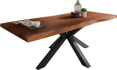 Produktbild von Esstisch Baumkante massiv Akazie Nussbaum 220 x 100 Spider-Gestell schwarz ATLAS