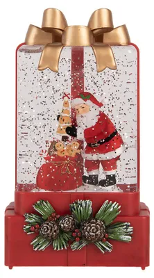 Zdjęcie produktu dla Clayre & Eef – świąteczna dekoracja z oświetleniem LED i muzyką, prezent, 10 x 6 x 18 cm / 3 baterie AAA, czerwona, tworzywo sztuczne