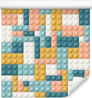 Zdjęcie produktu dla Tapeta ścienna do pokoju chłopca kolorowe pastelowe klocki lego Ozdoba z modnym efektem 3D
