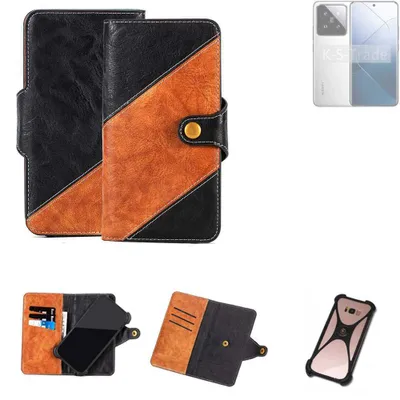 Produktbild von K-S-Trade Handyhülle Schutzhülle Bookstyle Case Wallet-Case kompatibel mit Xiaomi 14 Handy Cover Bumper Klapphülle schwarz hellbraun 1x
