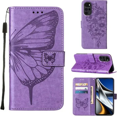 Produktbild von Moto G Stylus 5G 2022 Hülle, Schmetterling Prägung Flip Leder Kartenfächer Schutzhülle Ledertasche mit Ständer für Motorola Moto G Stylus 5G 2022 Violett