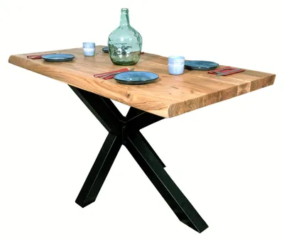 Produktbild von Esstisch Baumkante massiv Akazie Natur 140 x 80 Spider-Gestell schwarz CALI
