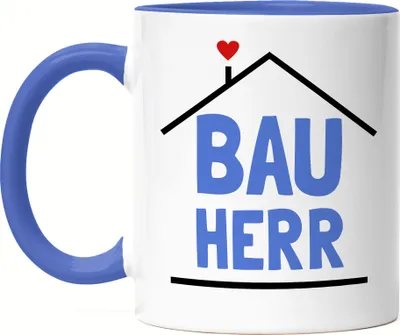 Produktbild von Bauherr Tasse Blau Hausbau Richtfest Häuslebauer Geschenk Einzug Eigenheim Spruch Lustig