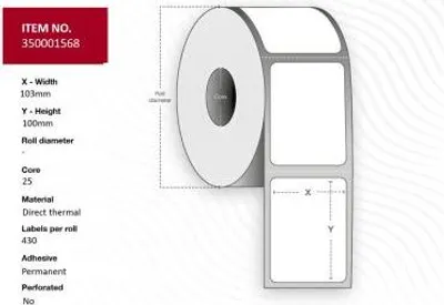 Produktbild von Capture 35001568, Weiß, Rolle, Thermodirekt, Permanent, 10,3 cm, 10 cm