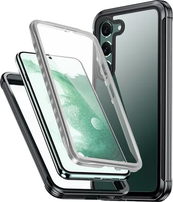 Obrázek produktu pro Pouzdro pro Samsung Galaxy S23+, 360° celotělová ochrana pouzdro s průhledným zadním krytem a ochrannou fólií na displej černé