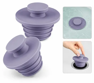 Produktbild von Badewannenstöpsel 2er Set, universeller Silikon Abflussstopfen für Badewanne und Dusche, dicht verschließend mit Haarfilter und Geruchsschutz