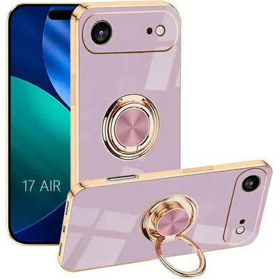 Image de Coque pour iPhone Air, Protection Silicone Antichoc avec Anneau Rotatif - Violet
