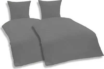 Produktbild von 4 teilig Uni Bettwäsche 135x200 cm grau Einfarbig Renforce Baumwolle Set