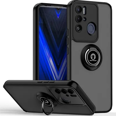 Image de Etui pour Tecno Pova Neo étui en TPU translucide mat avec porte-anneau et support Noir
