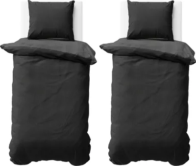 Produktbild von Seersucker Bettwäsche 155x220 cm Schwarz Anthrazit Wende Doubleface Mikrofaser Bettbezug 4 teilig