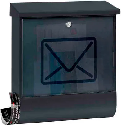 Produktbild von Wandbriefkasten Lucenta aus Metall mit transparentem Tür & Zeitungsfach | 18,6 Liter, HxBxT 42,5x38x11,5cm | Anthrazit