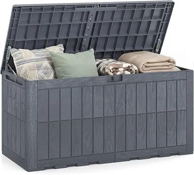 Imagen del producto de Caja de almacenamiento para exteriores con tapa con cierre (gris, 455 litros)