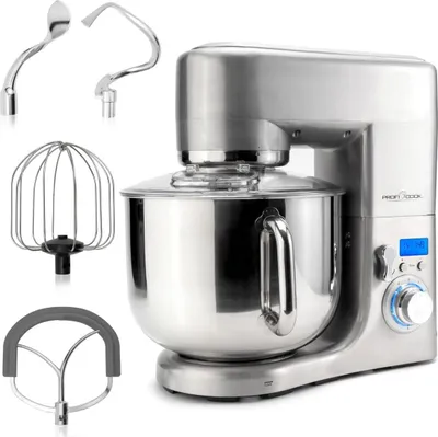 Produktbild von ProfiCook® Küchenmaschine mit XXXL-Edelstahlschüssel | Rühgerät 10L 1500W Motor Knetmaschine inkl. Haken & Schneebesen Teigknetmaschine Spritzschutz