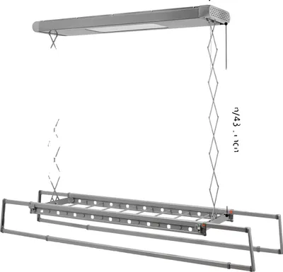 Immagine prodotto di Asciugatrice elettrica telescopica, montaggio a soffitto, lunghezza regolabile 130-215 cm, capacità di carico 35 kg, grigio chiaro, 8