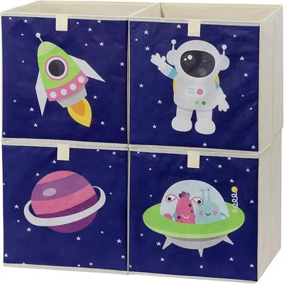 Produktbild von Navaris Aufbewahrungsbox Kinderzimmer - 4er Set - 33 x 33cm Weltraum Design