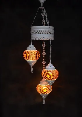 Obrázok produktu pre Veľkonočná lampa s 3 oranžovo-hnedými mozaikovými guľami, cca 80 cm, štýlový luster do každého interiéru
