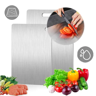 Produktbild von 2 Stück Schneidebrett Edelstahl, Titan Chopping Board, Auch als Nudelbrett, Backbrett,Teigbrett