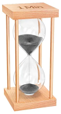 Produktbild von Sanduhr - 1 Minute Laufzeit mit schwarzem Sand - Timer für Küche Yoga und Meditation - Holzgehäuse 9 cm Höhe