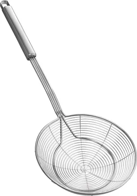 Produktbild von Spinnennetz-Schöpflöffel aus Edelstahl, Kochabschäumer, Schaumlöffel, Siebkelle, Küchenkelle aus Drahtnetz mit Griff für das tägliche Fritieren, Dünsten und Schöpfen. Durchmesser: 15,7 cm