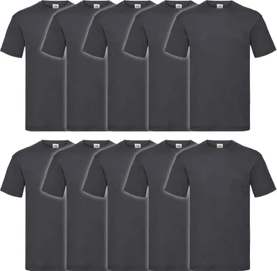 Produktbild von Fruit of the Loom T-Shirt, dunkelgrau meliert, XL, Valueweight, 10 Stück, 97% Baumwolle, 3% Polyester, Rundhalsausschnitt, gleichfarbiges Nackenband, bessere Bedruckbarkeit