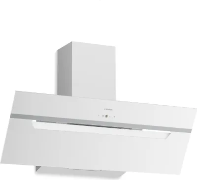 Obrázok produktu pre Klarstein BigBite šikmý digestor 90 cm – digestor s dotykovým ovládaním, 417 m³/h Boost, LED osvetlenie, energetická účinnosť A+++, recirkulácia a odsávanie vzduchu, sklenený dizajn, tichý, digestor, biely