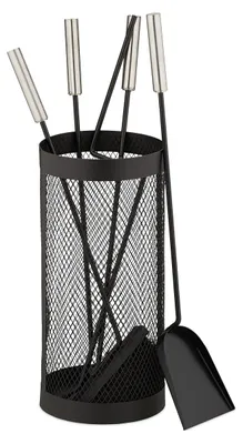 Immagine prodotto di Omgoods - Set da camino da 5 pezzi, composto da vassoio, forchettone, posacenere e spazzola
