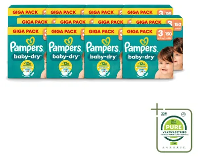 Imagen del producto de 12 pañales Pampers Baby-Dry, talla 3, paquete grande - 12 unidades
