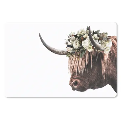 Produktbild von MuchoWow® Mauspad Mousepad Schottischer Highlander - Kuh - Blumen 27x18 cm - Mousepads - Maus Mat - Pad - Mausunterlage - Büroartikel - Desk Matten