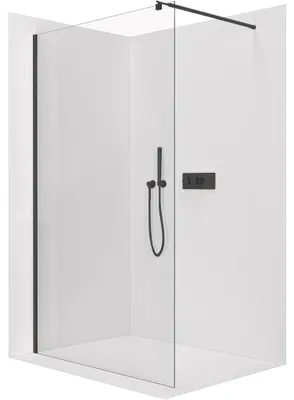Zdjęcie produktu dla szkło ceramiczneO – Kabina prysznicowa Walk-in Onyx Round L/P – 6 mm – czarna matowa, szkło przezroczyste – 100 x 190 cm