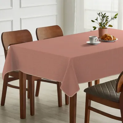 Produktbild von Tischdecke Leinen-Optik - MILA Premium Stoff-Tischtuch mit Beschichtung Tischwäsche Stoff-Tischdecke uni Rot 140x500cm mit Paspelband