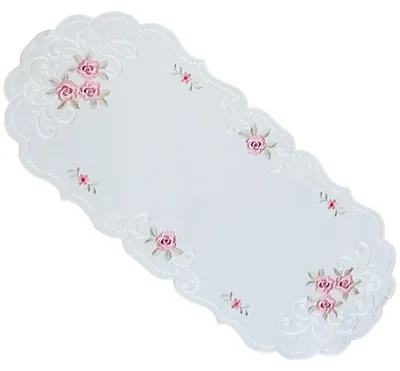 Immagine prodotto di Runner da tavola MARGIT ricamo motivo rose poliestere bianco 30 x 70 cm