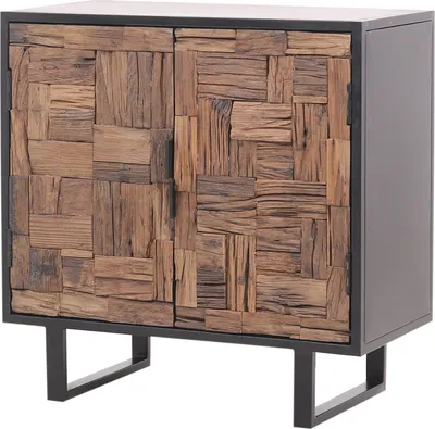 Produktbild von Marrakesch Industrial Kommode mit Türen aus Holz 78cm | Vintage kleines Sideboard Komode Adaline für stilvolle Aufbewahrung & Boho Dekoration im Wohnzimmer & Schlafzimmer