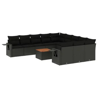 Image de vidaXL Ensemble de 12 canapés de jardin avec coussins noir poly rotin
