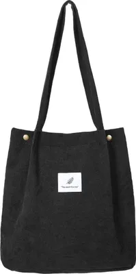 Produktbild von ALSTER HERZ® Damen Kordsamt Schultertasche, Henkeltasche, Shopper Stofftasche für Alltag, A0308 Schwarz