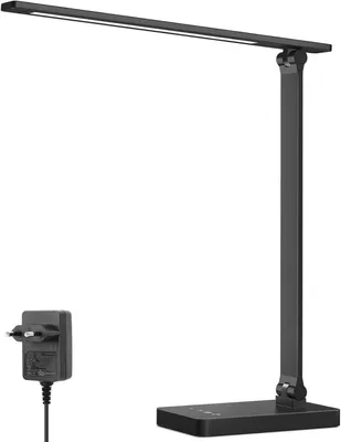 Zdjęcie produktu dla Lampa biurkowa LED - lampa stołowa z regulacją jasności - idealna do czytania, pracy i nauki - ochrona wzroku - 655 lumenów - czarna