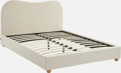 Immagine prodotto di Letto con rete a doghe e testiera, bianco con finitura bouclé, Bianco