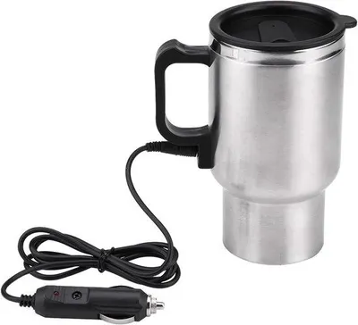 Immagine prodotto di Tazza da viaggio elettrica - Acciaio inossidabile - 450 ml - Coperchio anti-versamento - Tazza per caffè/tè - 12 V - Funzione di mantenimento del calore