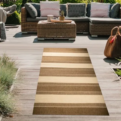 Immagine prodotto di Tappeto sisal look cucina moderno runner trama piatta a righe marrone beige dimensioni - 80 x 200 cm