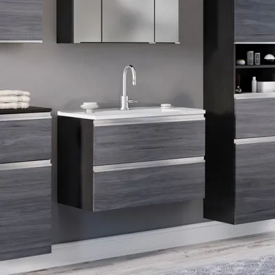 Image de Waschtisch-Set >Arezzo< in Eiche Rauchsilber Nachbildung - 80x56x47cm (BxHxT)