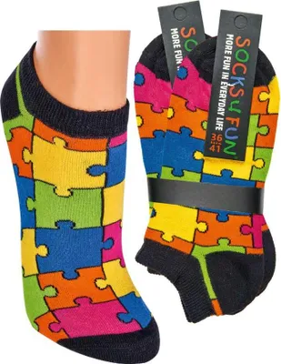 Produktbild von 2 Paar Sneaker Socken mit bunten Puzzle Motiv Gr. 36/41
