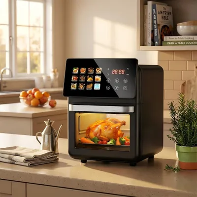 Produktbild von AIORBER 10L Heißluftfritteuse mit Touchscreen, Sichtfenster, 80–200°C, 12 Programme, Timer 60 Min, große Airfryer für 5-6 Personen Schwarz