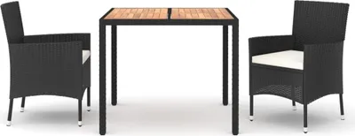 Obrázek produktu pro vidaXL 3dílný zahradní jídelní set s polštáři Black Poly Rattan