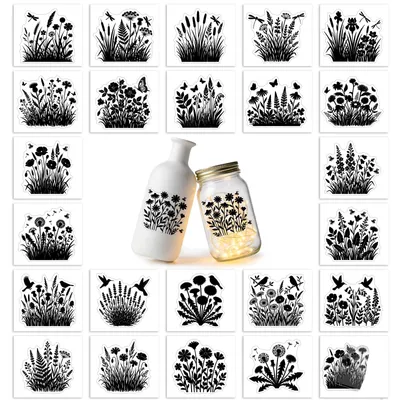 25 Wildblumen-Silhouetten-Aufkleber, bunt, für Glas & Fenster