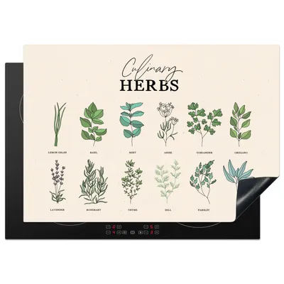 Produktbild von KitchenYeah© Herdabdeckplatte Küche - Pflanzen - Kräuter , 75x52cm, Küche Deko, Glaskeramikkochfeld Herdabdeckung, Abdeckplatte fùr Kochfeld