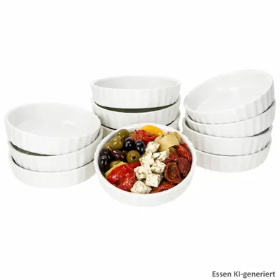 Produktbild von 12x Auflauf Schälchen Leni Weiß 120ml Mini-Backform Tartelettes Snack Bowl